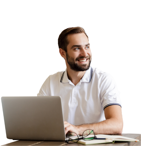 A woman proudly posing with a laptop